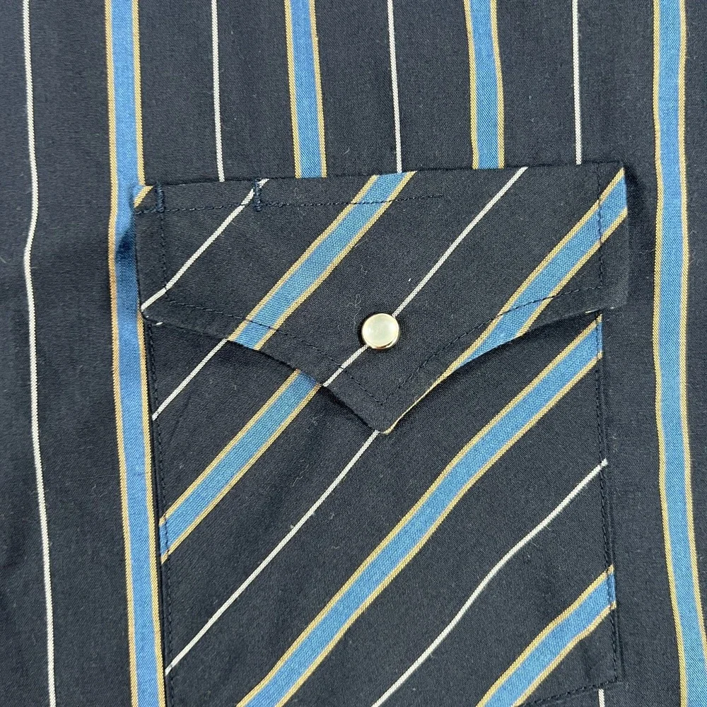 Plains Western Wear Shirt‎ Mens XL Extra Large Blue Striped Short Sleeve Snap